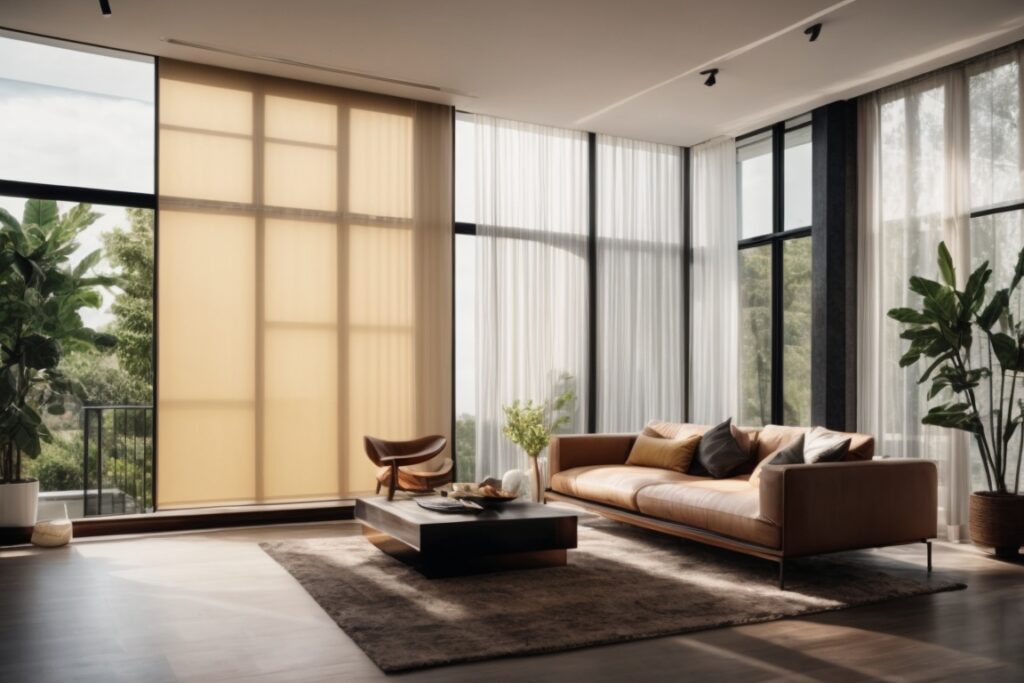 Interior home living room with UV blocking window film installation