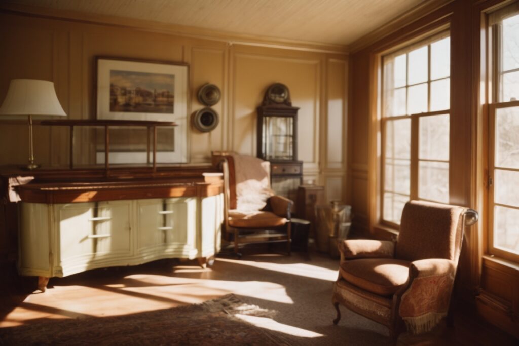 Kansas City home interior with faded furniture and bright sunlight