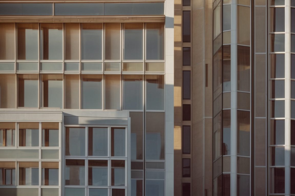Kansas City home office windows reflecting sunlight with opaque windows