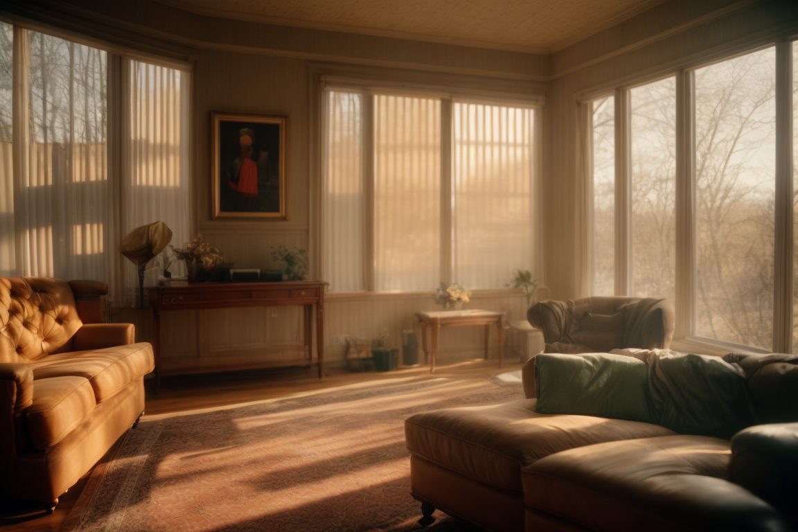 Kansas City home interior with faded furniture and UV rays streaming through windows