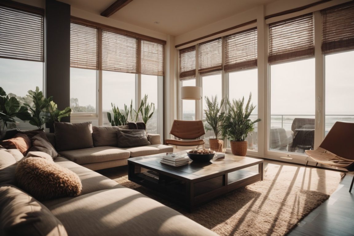 Cozy living room with opaque window films for privacy