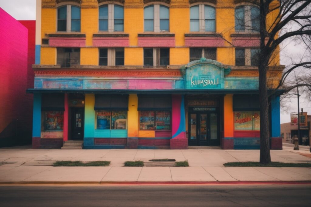 colorful building wrapped in vibrant art in Kansas City