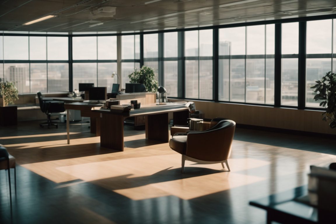 interior of an office in Kansas City with tinted windows reducing sunlight and glare