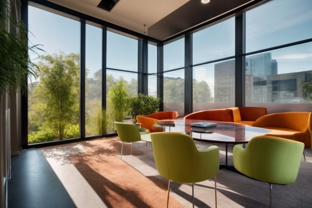 office interior with UV fade prevention window film, preserving vibrant furnishings