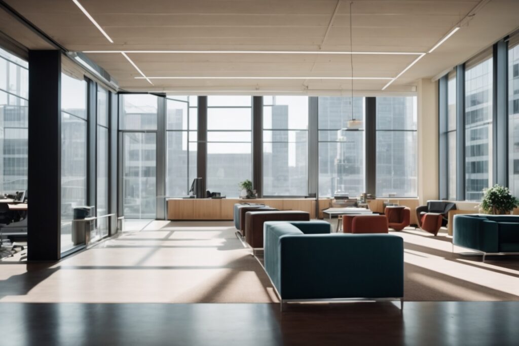 Modern urban office interior with opaque designer window films