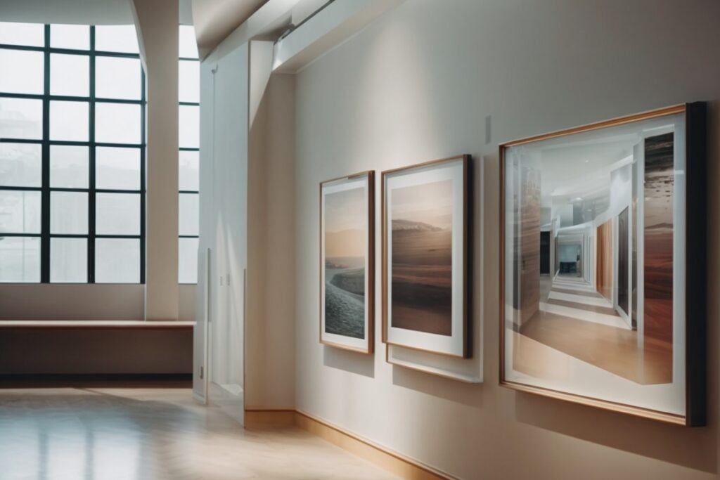 Art gallery interior with UV protective low-e window films